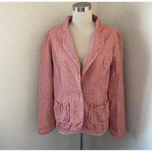 Red Striped Vintage Y2K Blazer Notch Neckline Single Breasted Long Sleeves Cott